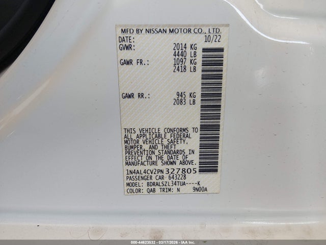 1N4AL4CV2PN327805 Nissan Altima Sr Vc-turbo Fwd