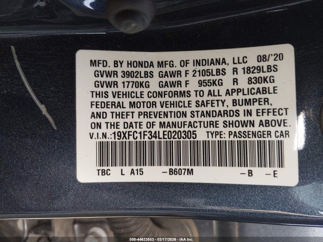 Honda CIVIC EX 2020 19XFC1F34LE020305 Image 9