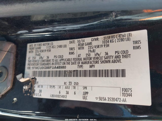 Ford ESCAPE SE 2015 1FMCU0G98FUA48980 Image 9