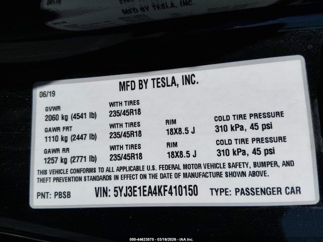 2019 TESLA MODEL 3 5YJ3E1EA4KF410150 Photo 8