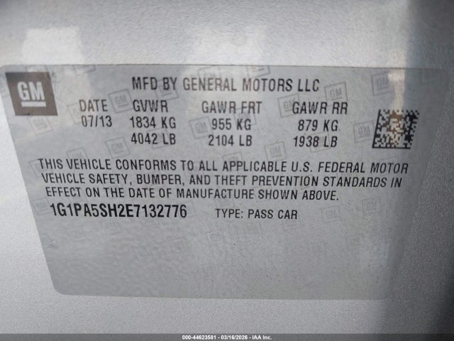 1G1PA5SH2E7132776 Chevrolet Cruze Ls Auto