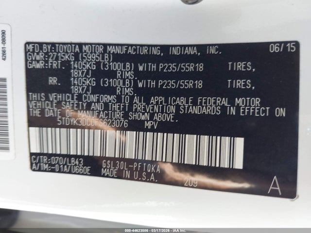 2015 TOYOTA SIENNA 5TDYK3DC0FS623076 Photo 8