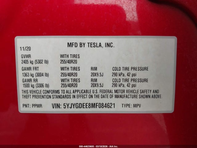 5YJYGDEE8MF084621 Tesla Model Y Long Range Dual Motor All-wheel Drive