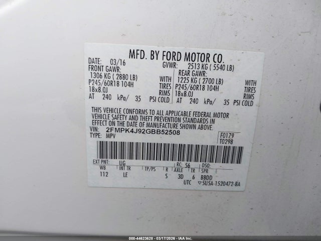 Ford EDGE SEL 2016 2FMPK4J92GBB52508 Image 9