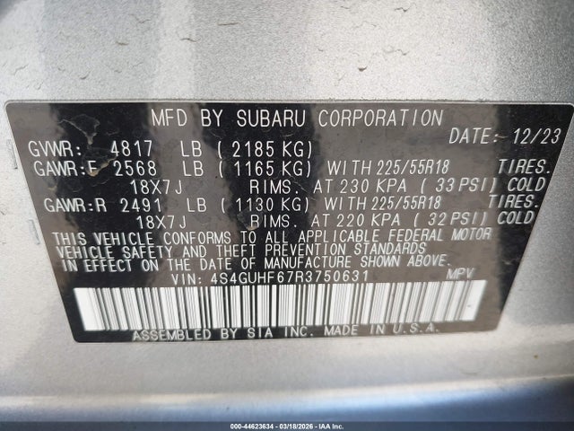 4S4GUHF67R3750631 Subaru Crosstrek Sport