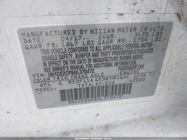Nissan Versa Note Sv 2017 3N1CE2CP8HL370472 Image 9