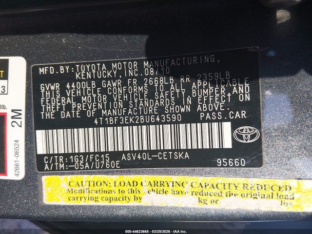 2011 TOYOTA CAMRY 4T1BF3EK2BU643590 Photo 8