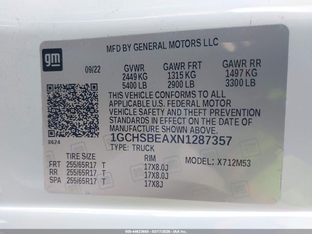 1GCHSBEAXN1287357 Chevrolet Colorado 2wd Long Box Wt