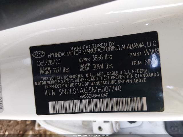 5NPLS4AG5MH007240 Hyundai ELANTRA SEL