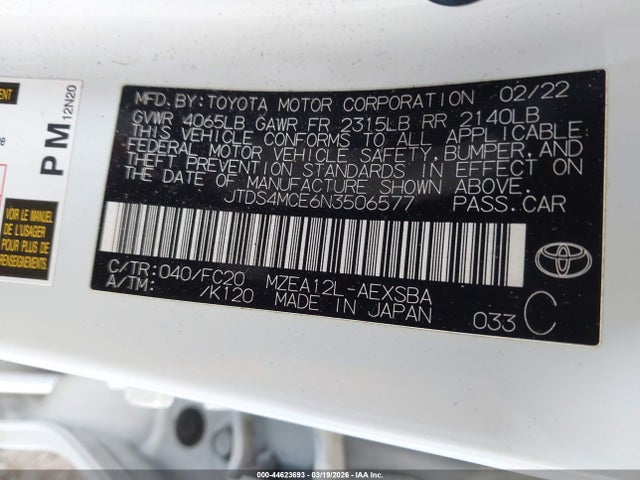 JTDS4MCE6N3506577 Toyota COROLLA SE