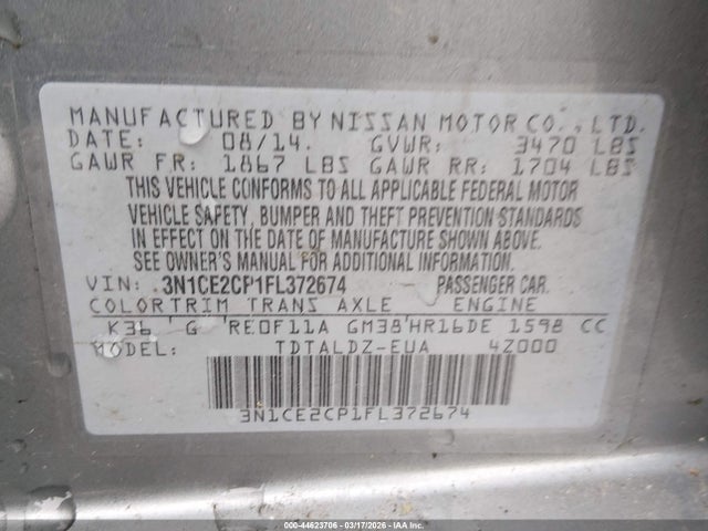 Nissan Versa Note S (sr)/s Plus/sl/sr/sv 2015 3N1CE2CP1FL372674 Image 9