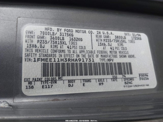 1994 FORD ECONOLINE 1FMEE11H3RHA91731 Photo 8