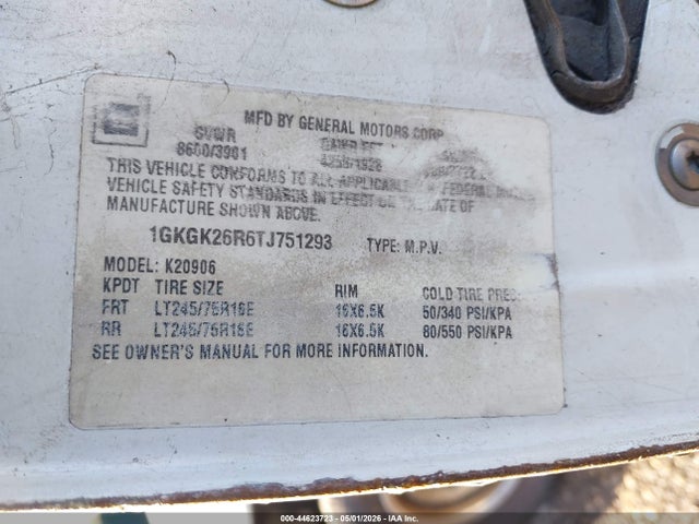 Продаж на аукціоні авто 1996 Gmc Suburban K2500, vin: 1GKGK26R6TJ751293, номер лоту: 44623723