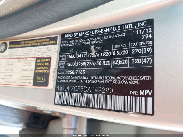 Продаж на аукціоні авто 2013 Mercedes-benz Gl 450 4matic, vin: 4JGDF7CE5DA149290, номер лоту: 44623744