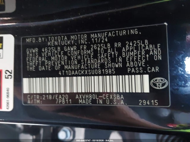 Продаж на аукціоні авто 2025 Toyota Camry Se, vin: 4T1DAACKXSU081985, номер лоту: 44623747