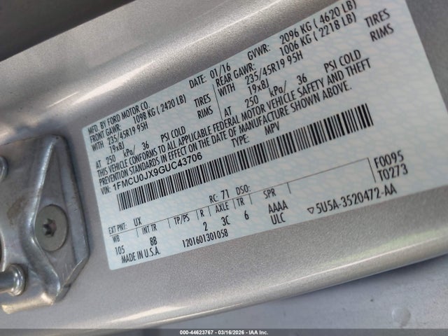 Ford Escape Titanium 2016 1FMCU0JX9GUC43706 Image 9