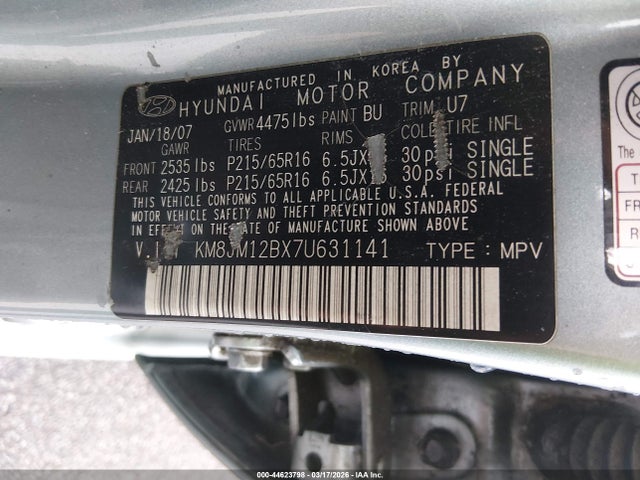 2007 HYUNDAI TUCSON KM8JM12BX7U631141 Photo 8