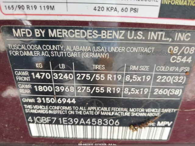 2009 Mercedes-benz Gl 450 4matic მანქანა იყიდება აუქციონზე, vin: 4JGBF71E39A458306, აუქციონის ნომერი: 44623810