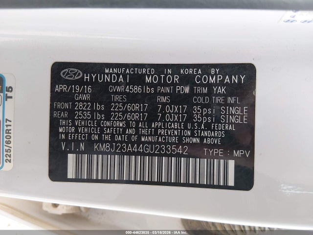 KM8J23A44GU233542 Hyundai TUCSON SE