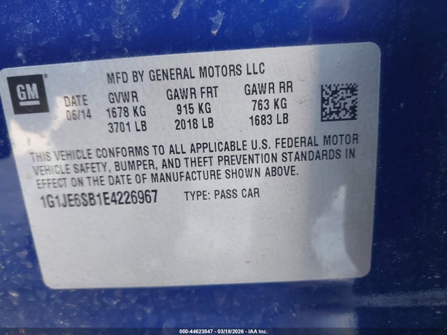 1G1JE6SB1E4226967 Chevrolet Sonic Ltz Auto
