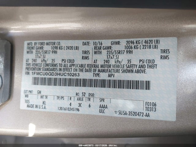 1FMCU0GD3HUC10263 Ford ESCAPE SE