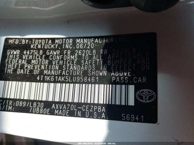 Toyota CAMRY XSE 2020 4T1K61AK5LU958461 Image 9