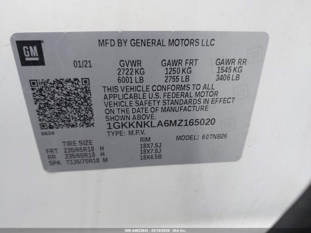 Продажа на аукционе авто 2021 Gmc Acadia Fwd Sle, vin: 1GKKNKLA6MZ165020, номер лота: 44623942