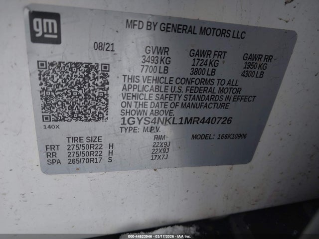 Продажа на аукционе авто 2021 Cadillac Escalade Esv 4wd Sport, vin: 1GYS4NKL1MR440726, номер лота: 44623946