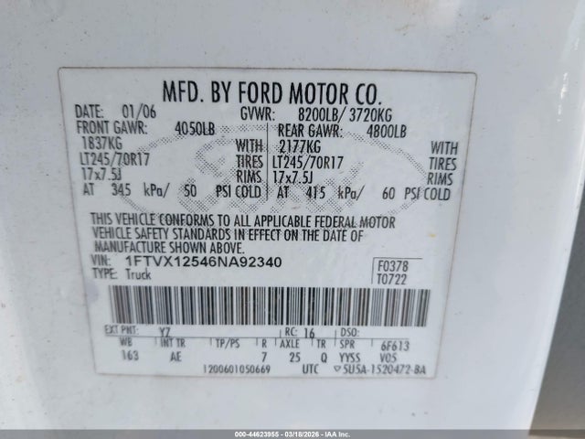2006 FORD F-150 1FTVX12546NA92340 Photo 8