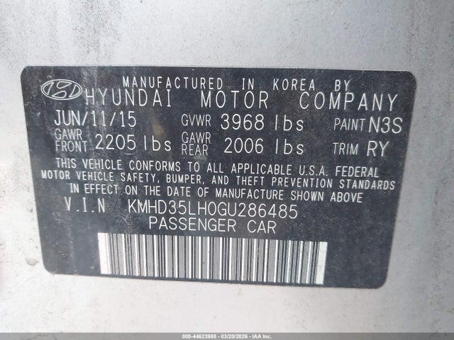 Aukcja sprzedaży 2016 Hyundai Elantra Gt, vin: KMHD35LH0GU286485, numer aukcji: 44623988