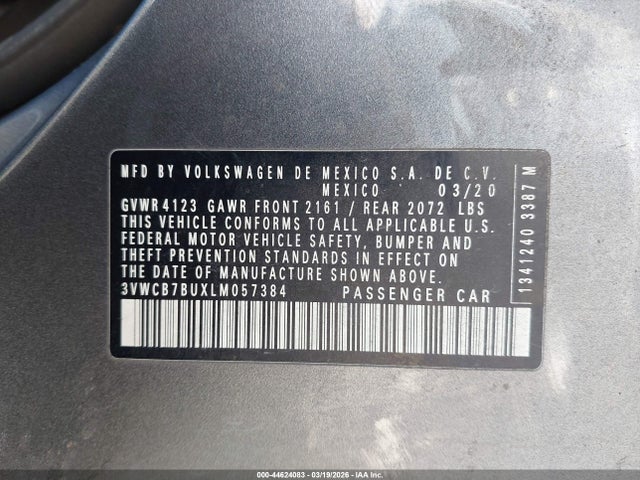 Продаж на аукціоні авто 2020 Volkswagen Jetta 1.4t R-line/1.4t S/1.4t Se, vin: 3VWCB7BUXLM057384, номер лоту: 44624083