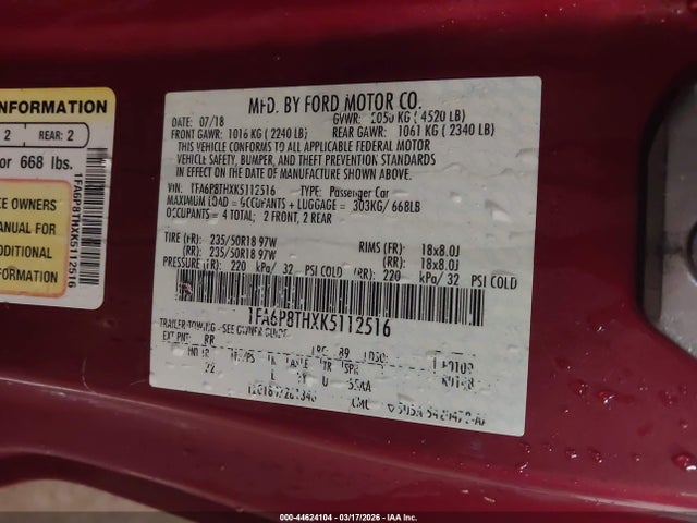 2019 FORD MUSTANG 1FA6P8THXK5112516 Photo 8