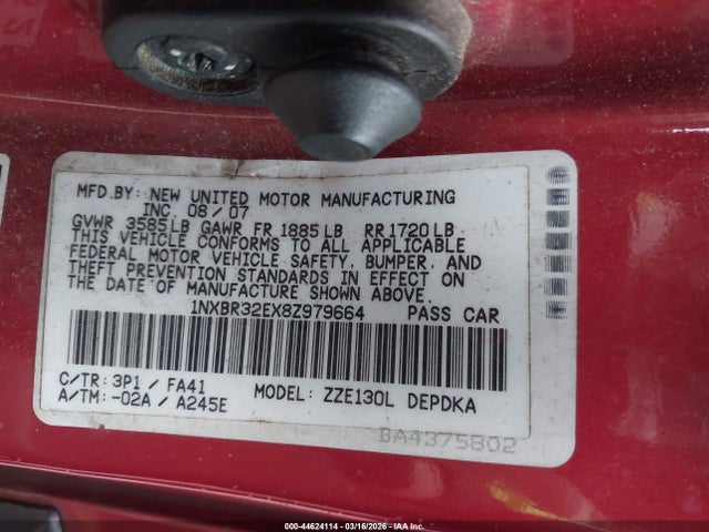 2008 TOYOTA COROLLA 1NXBR32EX8Z979664 Photo 8