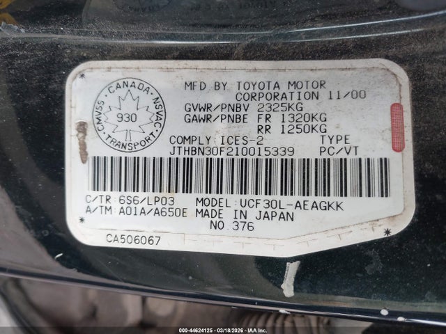 Aukcja sprzedaży 2001 Lexus Ls 430, vin: JTHBN30F210015339, numer aukcji: 44624125