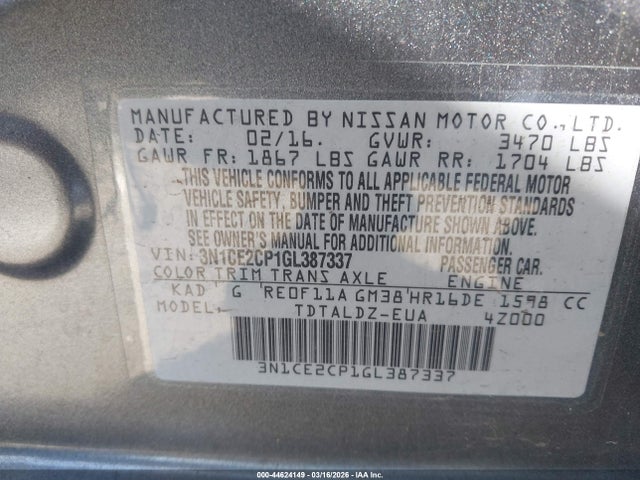 Nissan Versa Note Sv 2016 3N1CE2CP1GL387337 Image 9