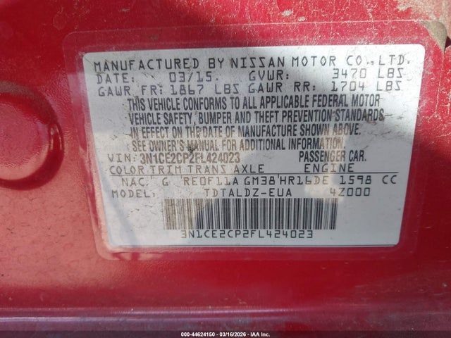 Nissan Versa Note Sv 2015 3N1CE2CP2FL424023 Image 9