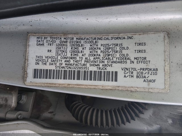 2003 TOYOTA TACOMA 5TEHN72N13Z285351 Photo 8