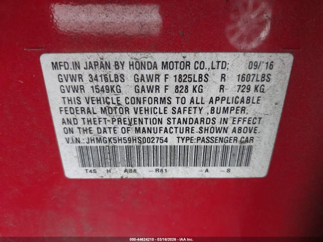 JHMGK5H59HS002754 Honda FIT LX