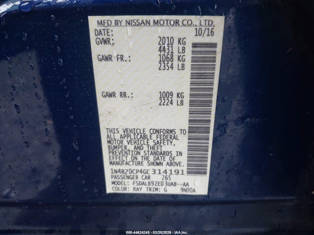 1N4BZ0CP4GC314191 Nissan LEAF S