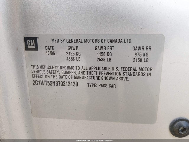 2007 CHEVROLET IMPALA 2G1WT55N879213130 Photo 8