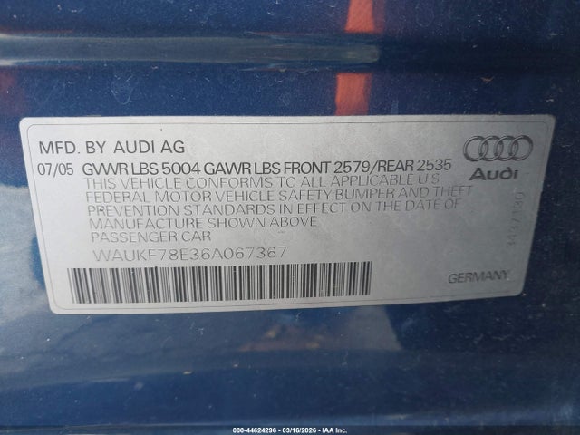 Продаж на аукціоні авто 2006 Audi A4 2.0t Avant, vin: WAUKF78E36A067367, номер лоту: 44624296