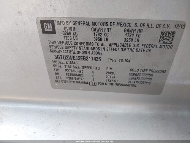 Продаж на аукціоні авто 2014 Gmc Sierra 1500 Denali, vin: 3GTU2WEJ5EG317436, номер лоту: 44624304