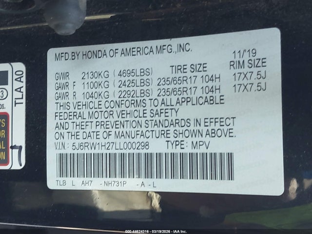 5J6RW1H27LL000298 Honda Cr-v 2wd Lx