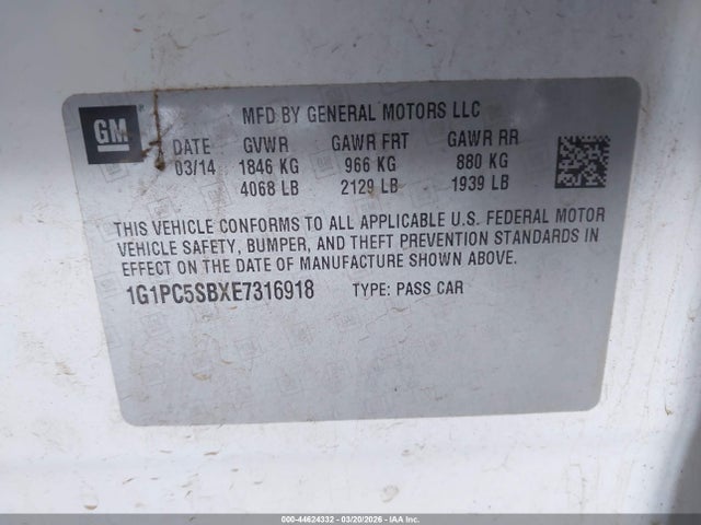 2014 CHEVROLET CRUZE 1G1PC5SBXE7316918 Photo 8