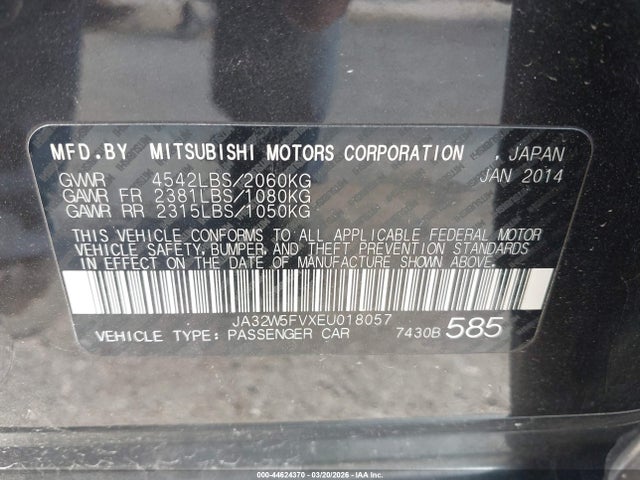 2014 MITSUBISHI LANCER EVOLUTION JA32W5FVXEU018057 Photo 8