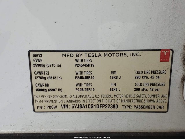 2013 TESLA MODEL S 5YJSA1CG1DFP22380 Photo 8