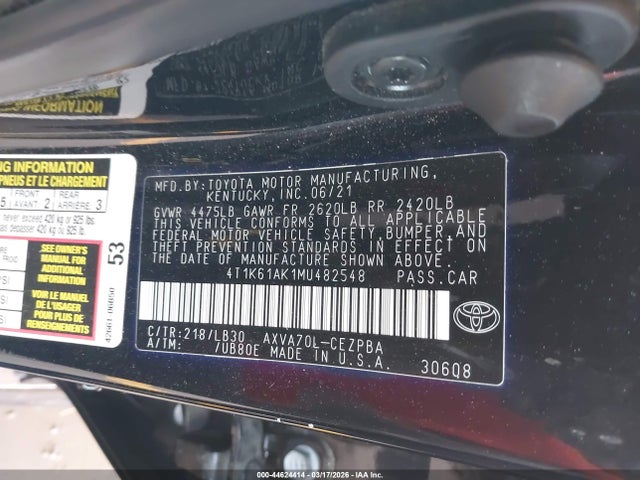 4T1K61AK1MU482548 Toyota CAMRY XSE