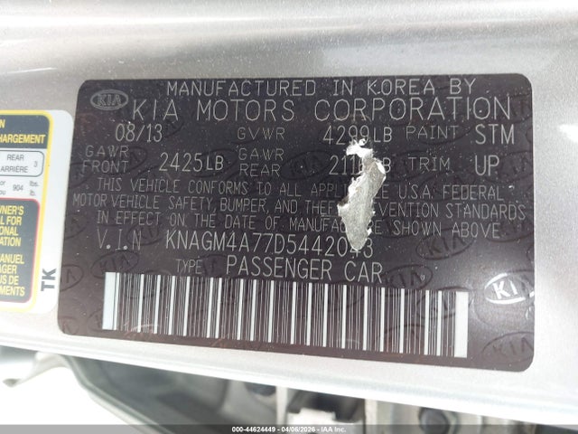 44624449 :رقم المزاد ، KNAGM4A77D5442043 vin ، 2013 Kia Optima Lx مزاد بيع