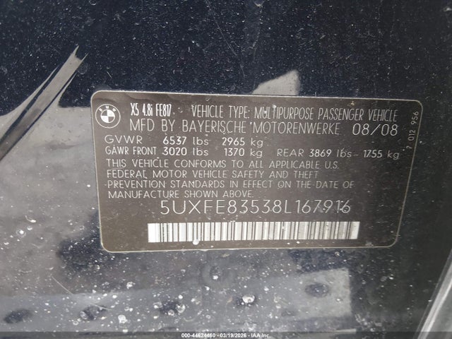 Aukcja sprzedaży 2008 Bmw X5 4.8i, vin: 5UXFE83538L167916, numer aukcji: 44624460