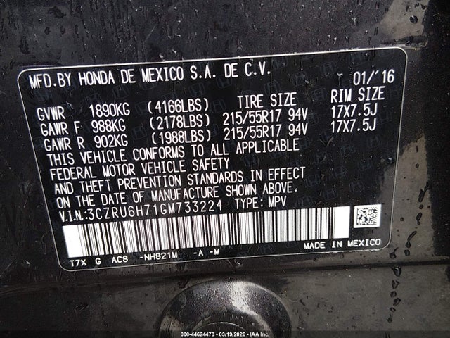 3CZRU6H71GM733224 Honda Hr-v Ex-l